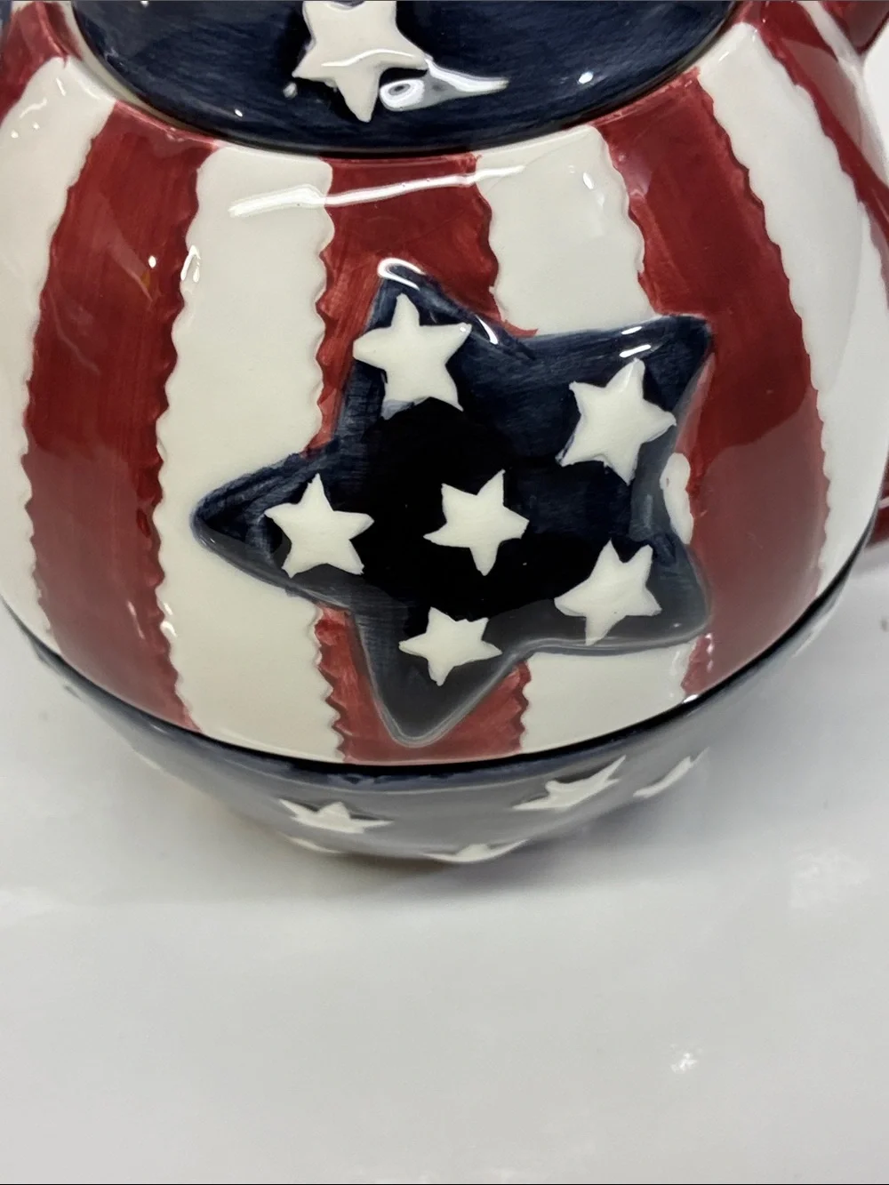 Patriotic Star Ceramic Teapot and Cup Set - Red, White & Blue